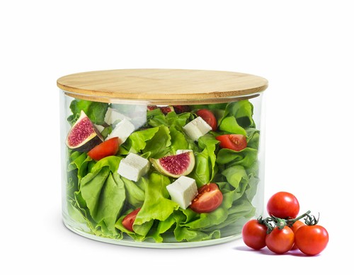 Glasschale mit holzdeckel - mit,